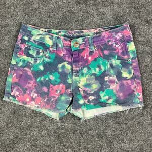 Justice Denim Shorts Womens 14R Floral Print Cutoff Frayed Hem Jean Shorts